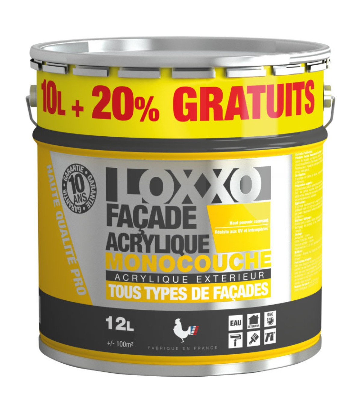 Loxxo Peinture Façade Acrylique - Monocouche - 2,5L, 12L
